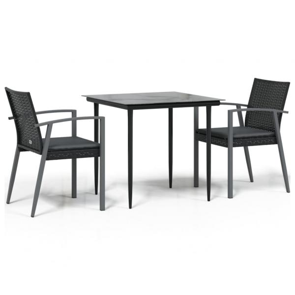 3-tlg. Garten-Essgruppe mit Kissen Poly Rattan und Stahl