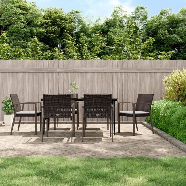 ARDEBO.de - 7-tlg. Garten-Essgruppe mit Kissen Poly Rattan und Stahl