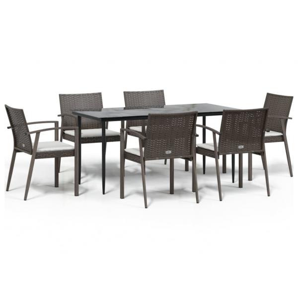 7-tlg. Garten-Essgruppe mit Kissen Poly Rattan und Stahl