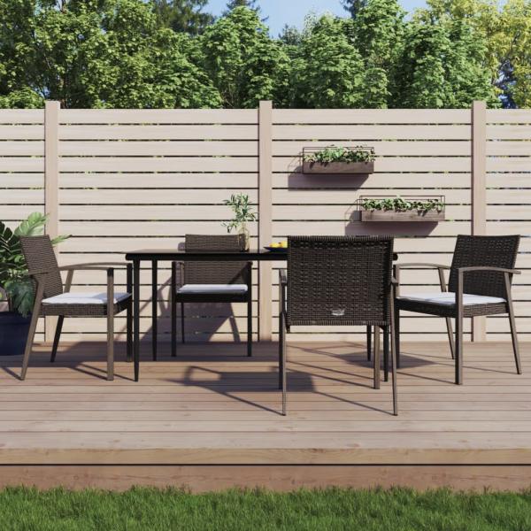 ARDEBO.de - 5-tlg. Garten-Essgruppe mit Kissen Poly Rattan und Stahl