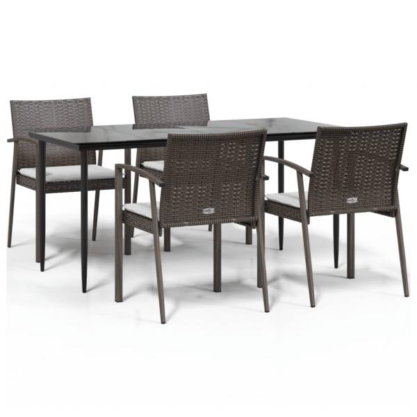 5-tlg. Garten-Essgruppe mit Kissen Poly Rattan und Stahl