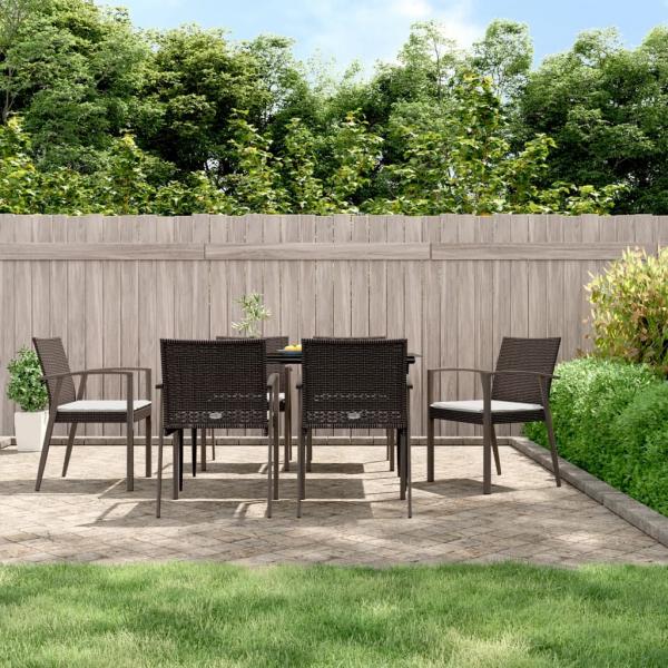 ARDEBO.de - 7-tlg. Garten-Essgruppe mit Kissen Poly Rattan und Stahl