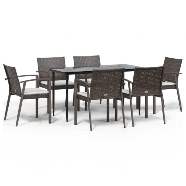 7-tlg. Garten-Essgruppe mit Kissen Poly Rattan und Stahl