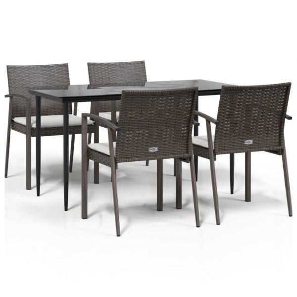 5-tlg. Garten-Essgruppe mit Kissen Poly Rattan und Stahl