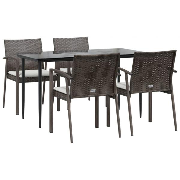 5-tlg. Garten-Essgruppe mit Kissen Poly Rattan und Stahl