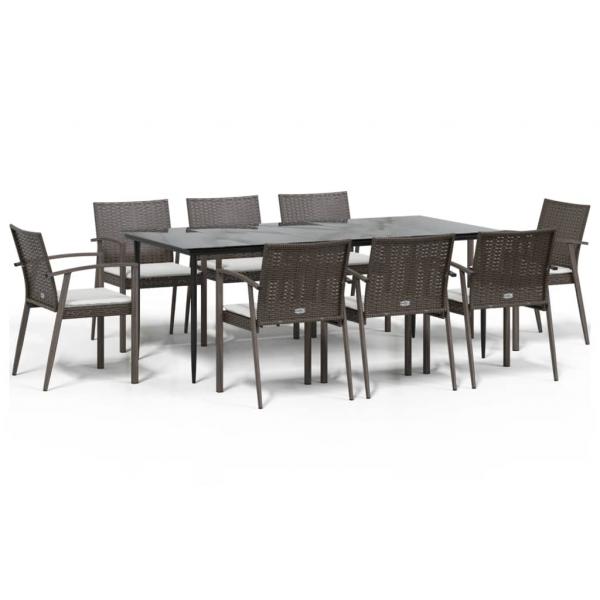 9-tlg. Garten-Essgruppe mit Kissen Poly Rattan und Stahl