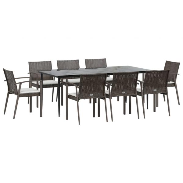 9-tlg. Garten-Essgruppe mit Kissen Poly Rattan und Stahl