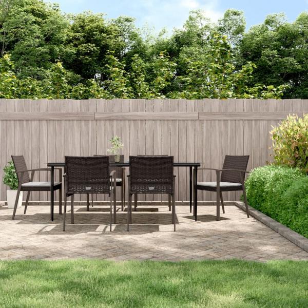 ARDEBO.de - 7-tlg. Garten-Essgruppe mit Kissen Poly Rattan und Stahl