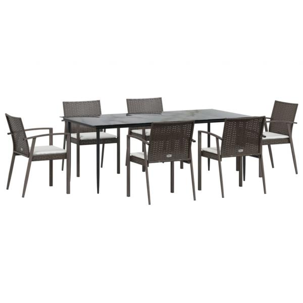 7-tlg. Garten-Essgruppe mit Kissen Poly Rattan und Stahl