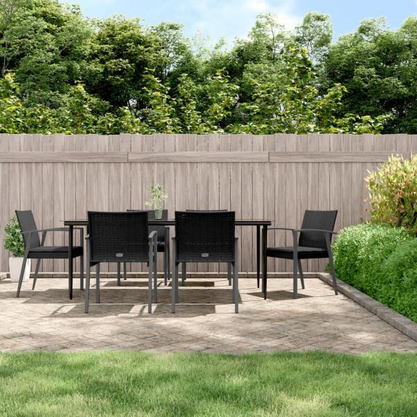 ARDEBO.de - 7-tlg. Garten-Essgruppe mit Kissen Poly Rattan und Stahl