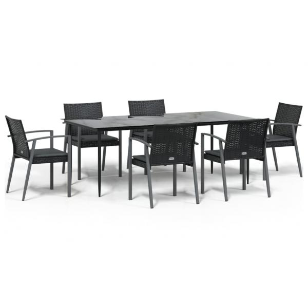 7-tlg. Garten-Essgruppe mit Kissen Poly Rattan und Stahl