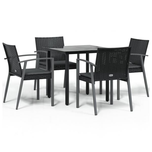5-tlg. Garten-Essgruppe mit Kissen Poly Rattan und Stahl