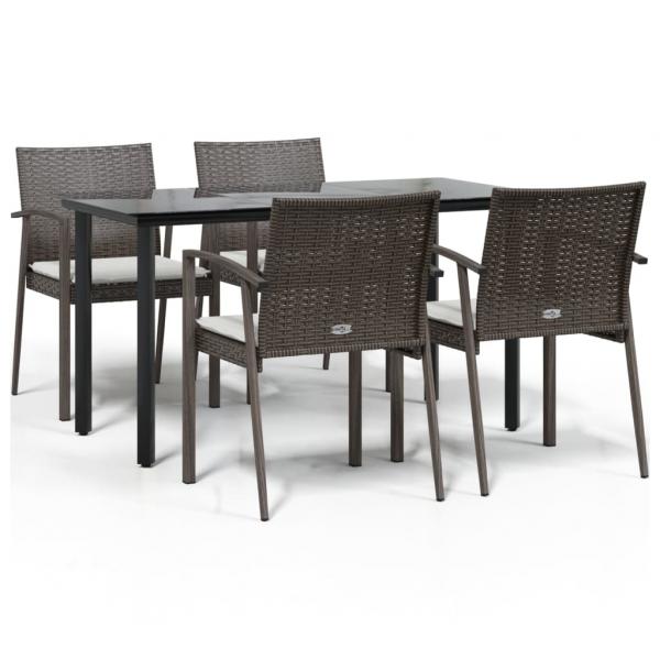 5-tlg. Garten-Essgruppe mit Kissen Poly Rattan und Stahl