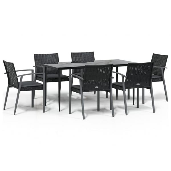 7-tlg. Garten-Essgruppe mit Kissen Poly Rattan und Stahl