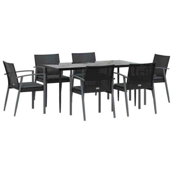 7-tlg. Garten-Essgruppe mit Kissen Poly Rattan und Stahl