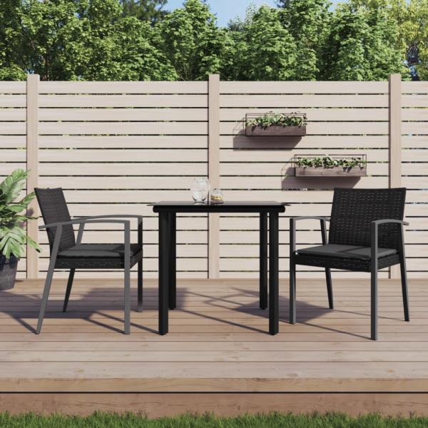 ARDEBO.de - 3-tlg. Garten-Essgruppe mit Kissen Poly Rattan und Stahl