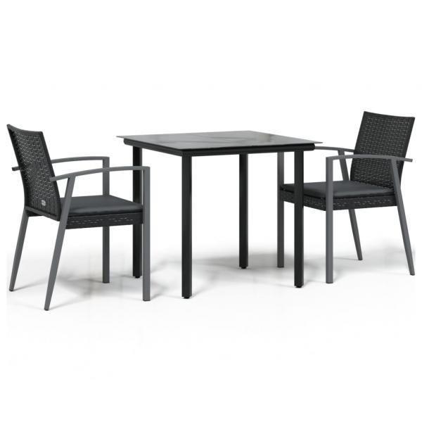 3-tlg. Garten-Essgruppe mit Kissen Poly Rattan und Stahl