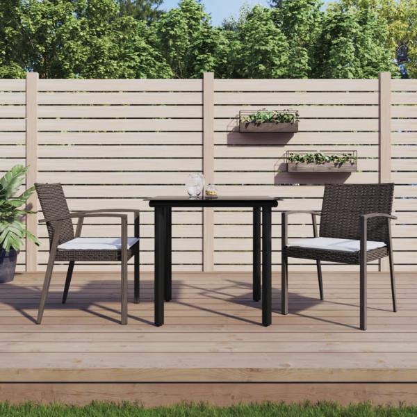 ARDEBO.de - 3-tlg. Garten-Essgruppe mit Kissen Poly Rattan und Stahl