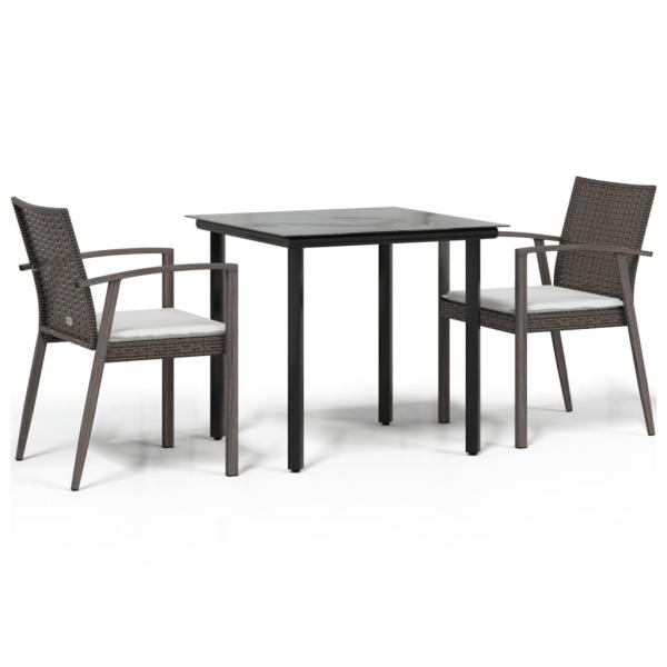 3-tlg. Garten-Essgruppe mit Kissen Poly Rattan und Stahl