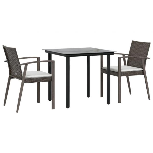 3-tlg. Garten-Essgruppe mit Kissen Poly Rattan und Stahl
