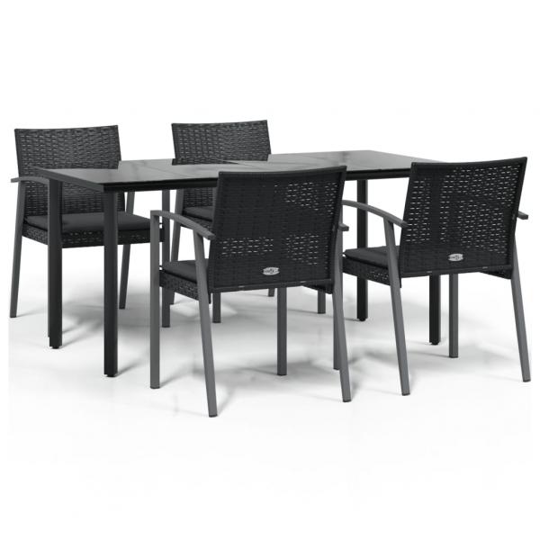 5-tlg. Garten-Essgruppe mit Kissen Poly Rattan und Stahl