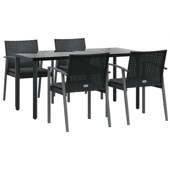 5-tlg. Garten-Essgruppe mit Kissen Poly Rattan und Stahl