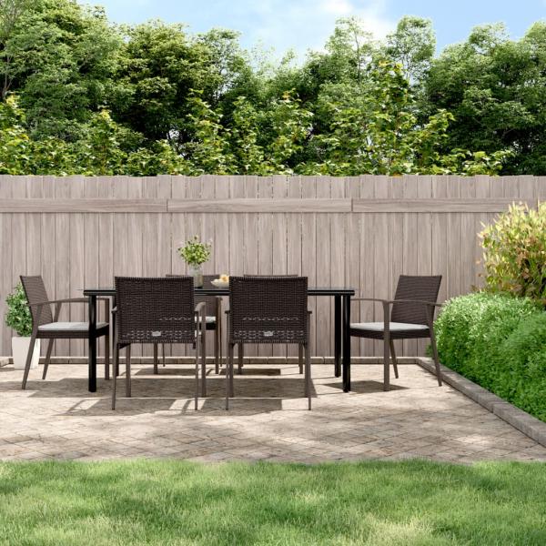 ARDEBO.de - 7-tlg. Garten-Essgruppe mit Kissen Poly Rattan und Stahl