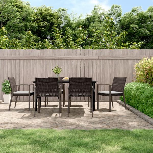 ARDEBO.de - 7-tlg. Garten-Essgruppe mit Kissen Poly Rattan und Stahl