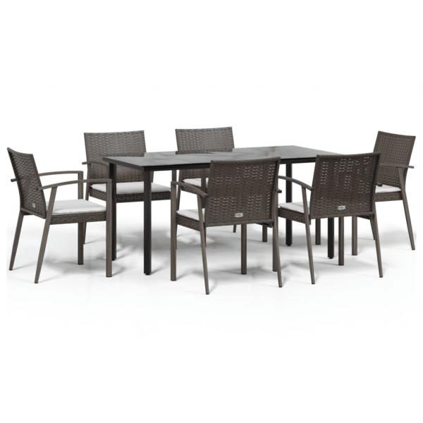 7-tlg. Garten-Essgruppe mit Kissen Poly Rattan und Stahl