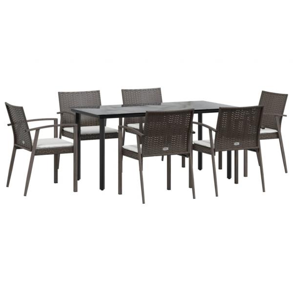 7-tlg. Garten-Essgruppe mit Kissen Poly Rattan und Stahl