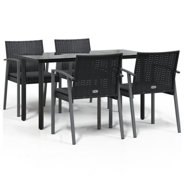 5-tlg. Garten-Essgruppe mit Kissen Poly Rattan und Stahl