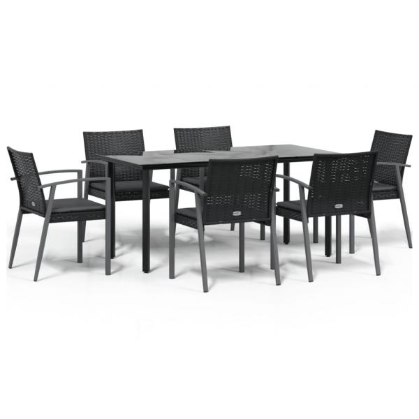 7-tlg. Garten-Essgruppe mit Kissen Poly Rattan und Stahl
