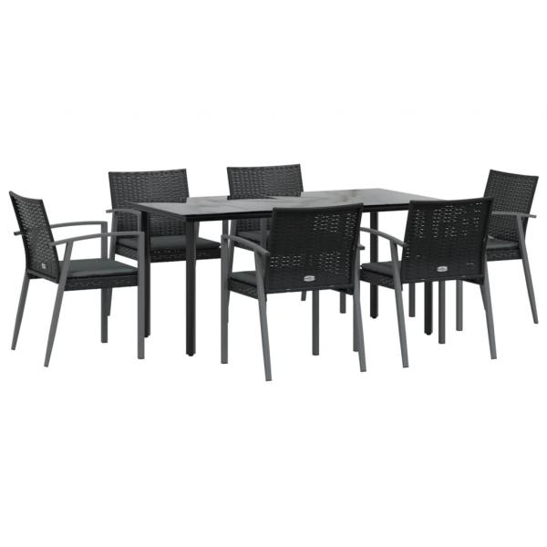 7-tlg. Garten-Essgruppe mit Kissen Poly Rattan und Stahl