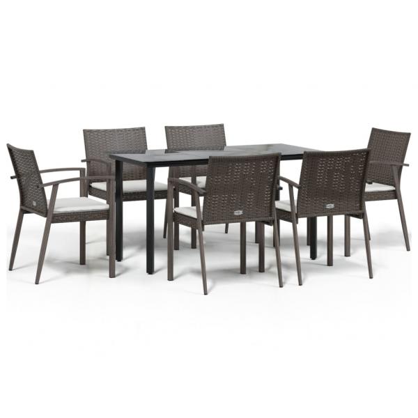7-tlg. Garten-Essgruppe mit Kissen Poly Rattan und Stahl