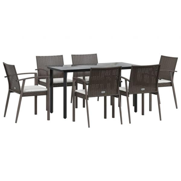 7-tlg. Garten-Essgruppe mit Kissen Poly Rattan und Stahl