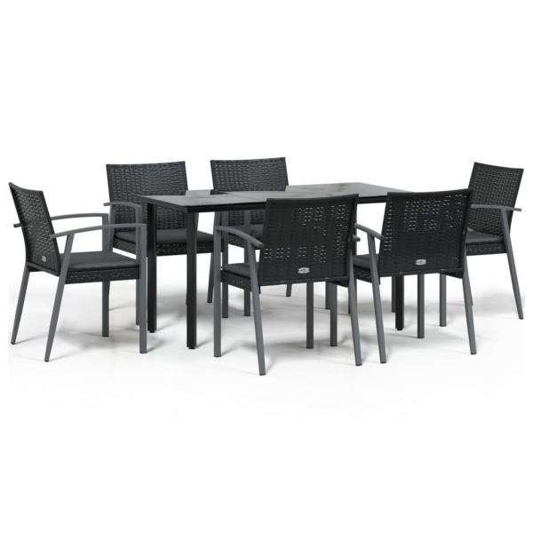 7-tlg. Garten-Essgruppe mit Kissen Poly Rattan und Stahl