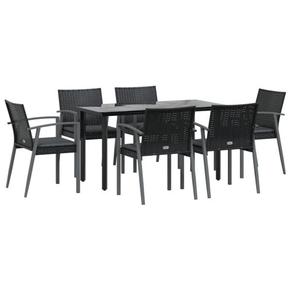 7-tlg. Garten-Essgruppe mit Kissen Poly Rattan und Stahl