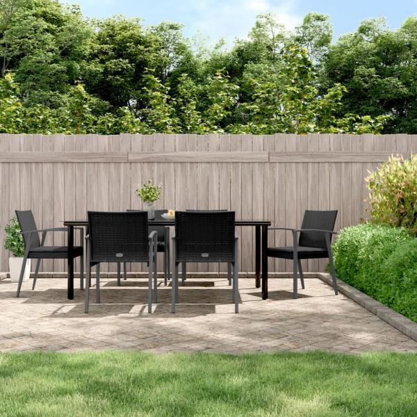 ARDEBO.de - 7-tlg. Garten-Essgruppe mit Kissen Poly Rattan und Stahl