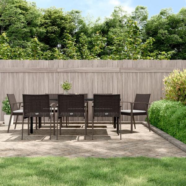ARDEBO.de - 9-tlg. Garten-Essgruppe mit Kissen Poly Rattan und Stahl