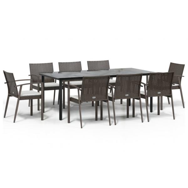 9-tlg. Garten-Essgruppe mit Kissen Poly Rattan und Stahl