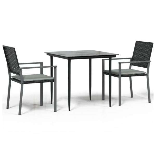 3-tlg. Garten-Essgruppe mit Kissen Poly Rattan und Stahl