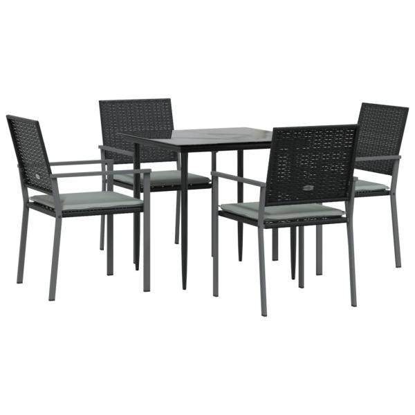 5-tlg. Garten-Essgruppe mit Kissen Poly Rattan und Stahl
