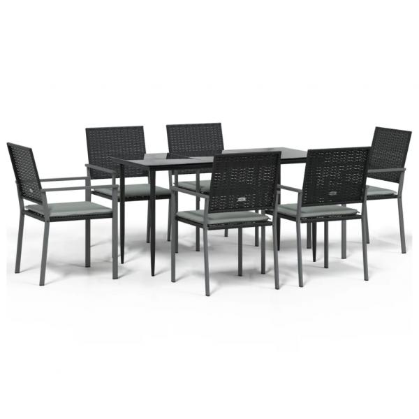 7-tlg. Garten-Essgruppe mit Kissen Poly Rattan und Stahl