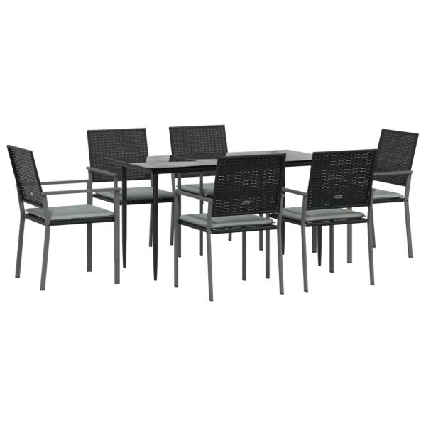 7-tlg. Garten-Essgruppe mit Kissen Poly Rattan und Stahl