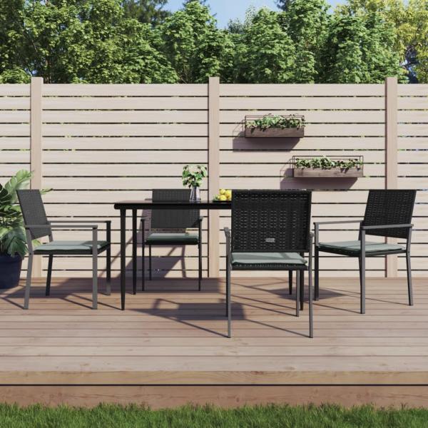 ARDEBO.de - 5-tlg. Garten-Essgruppe mit Kissen Poly Rattan und Stahl