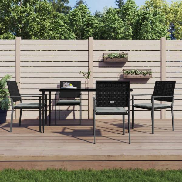 ARDEBO.de - 5-tlg. Garten-Essgruppe mit Kissen Poly Rattan und Stahl