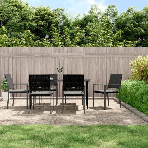 ARDEBO.de - 7-tlg. Garten-Essgruppe mit Kissen Poly Rattan und Stahl