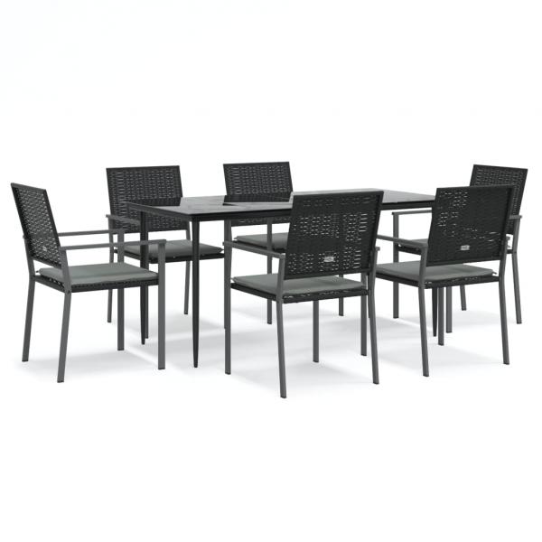 7-tlg. Garten-Essgruppe mit Kissen Poly Rattan und Stahl