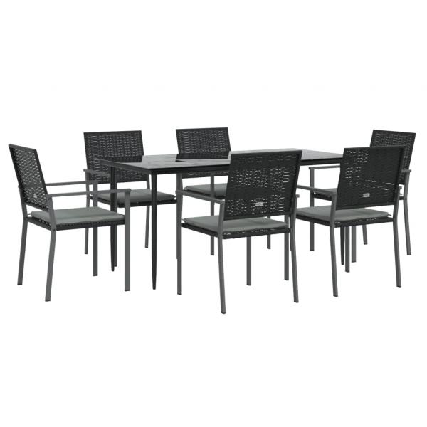 7-tlg. Garten-Essgruppe mit Kissen Poly Rattan und Stahl
