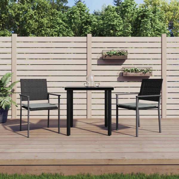 ARDEBO.de - 3-tlg. Garten-Essgruppe mit Kissen Poly Rattan und Stahl